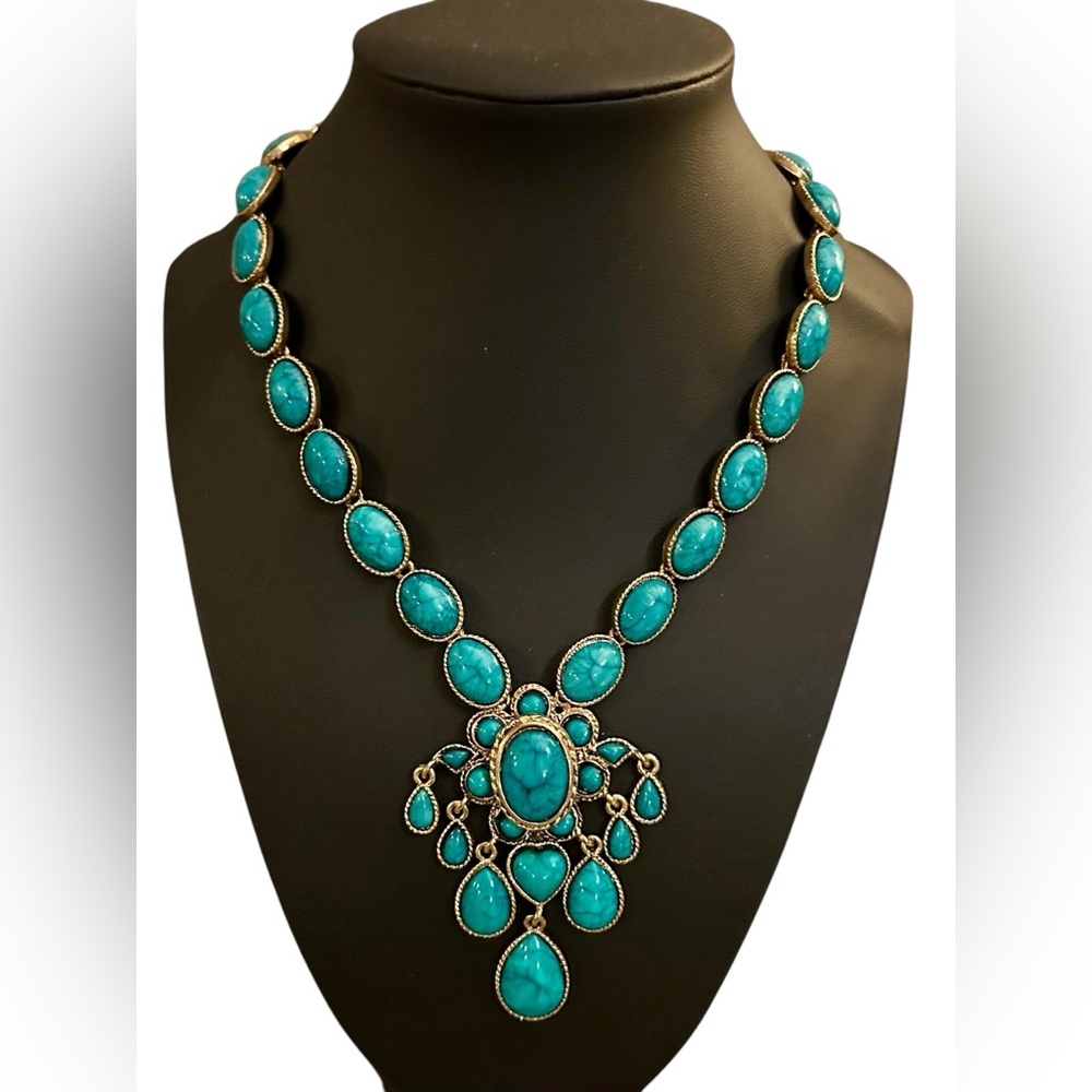 Amrita Singh Teal Cabochon Bohemian Statement Necklace